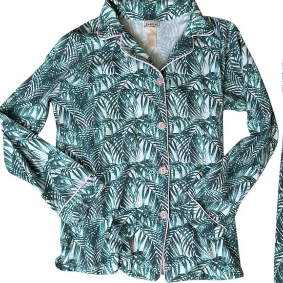 EUC Bedhead Classic Long Stretch Cotton Pajama Set Tropical Palms & Pink Large - Picture 3 of 8